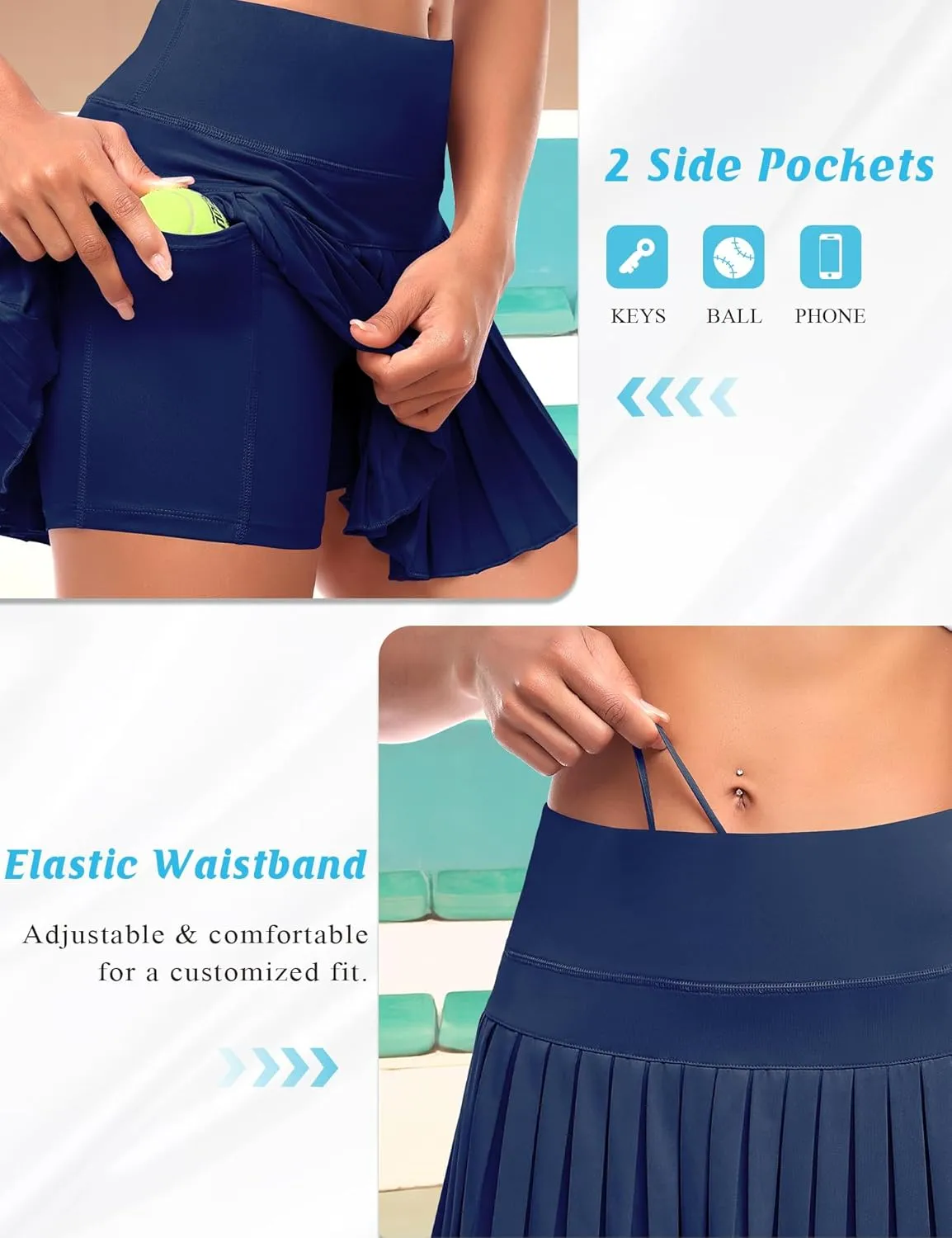 DERCA Womens Pleated Tennis Skirt with Shorts Athletic Skort Golf Skirts with Pockets Workout Running Skorts