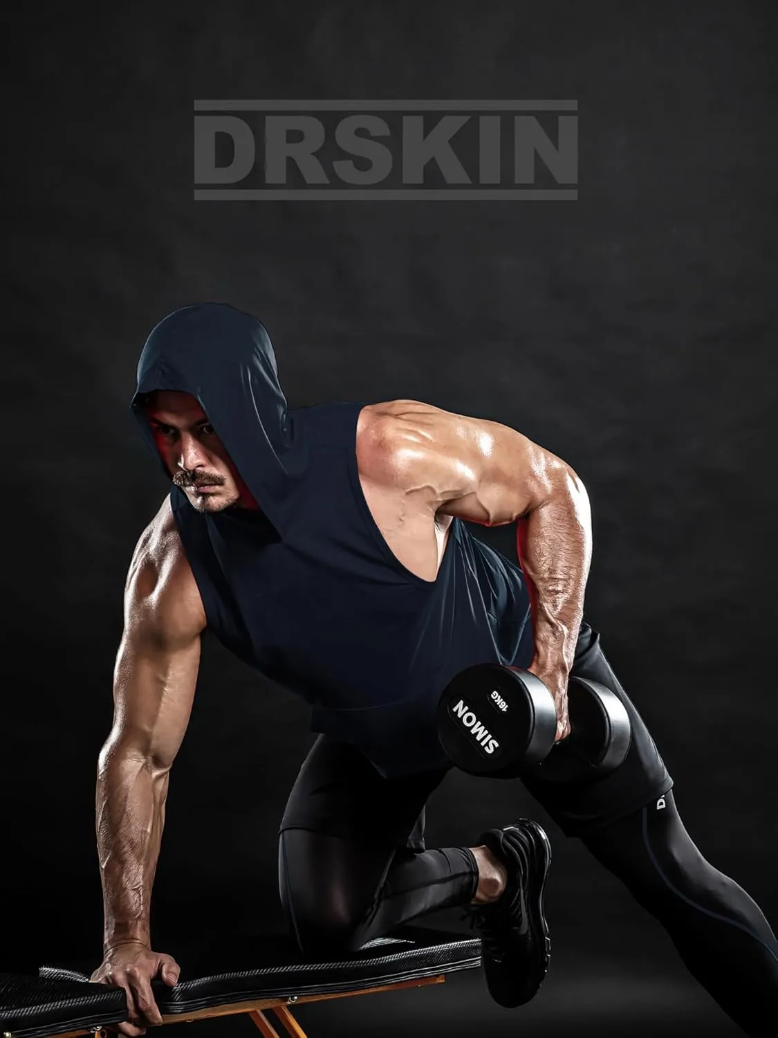 DRSKIN 2 or 1 Pack Men's Hooded Tank Tops Bodybuilding Muscle Cut Off T Shirt Sleeveless Gym Training Hoodies Workout Dry