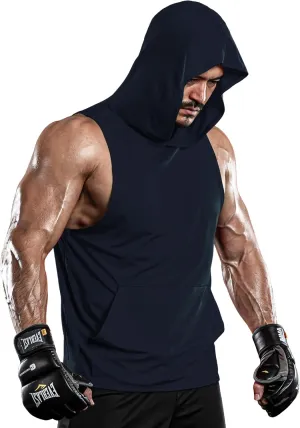 DRSKIN 2 or 1 Pack Men's Hooded Tank Tops Bodybuilding Muscle Cut Off T Shirt Sleeveless Gym Training Hoodies Workout Dry