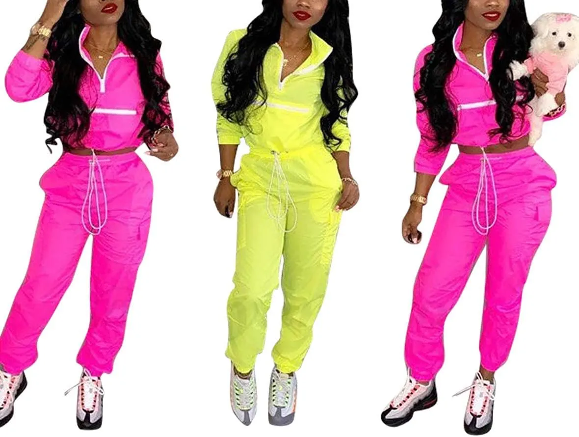 EOSIEDUR Women 2 Piece Outfits Tracksuit Jumpsuits Lightweight Windbreaker Pullover Jacket Crop Top Pants Set