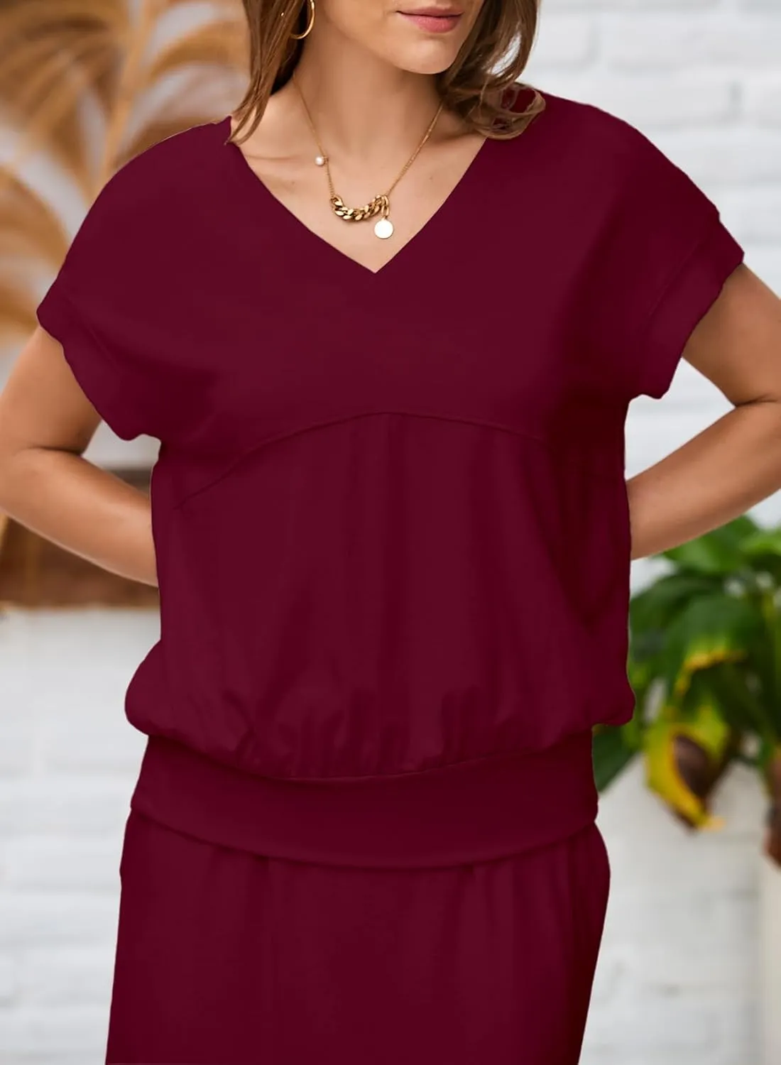 EVALESS Women's 2 Piece Sets Skirt Outfits Casual Short Sleeve Knit Tops Matching A-Line Midi Skirts Dresses Lounge Set