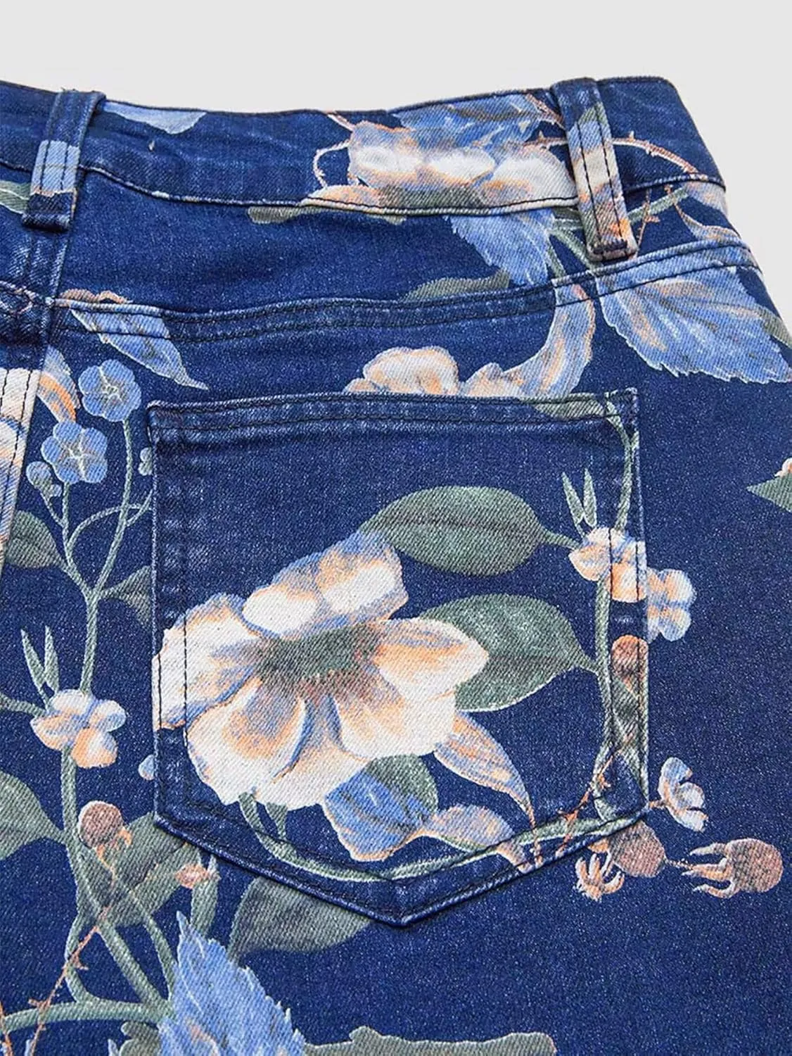 Flamingals High-Rise Vintage Floral Straight Leg Pants for Women Summer Casual Denim Pants