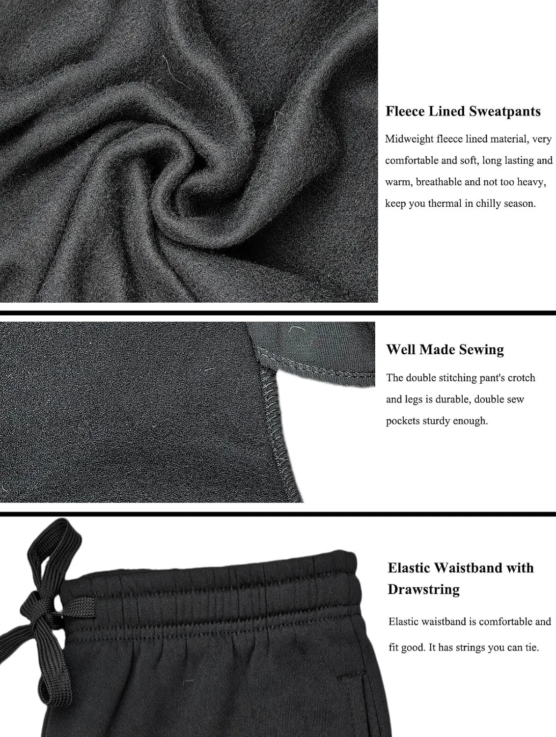 Fleece Lined Mens Sweatpant Basic Baggy Athletic Running Drawstring Open Bottom Workout Active Sweat Pants