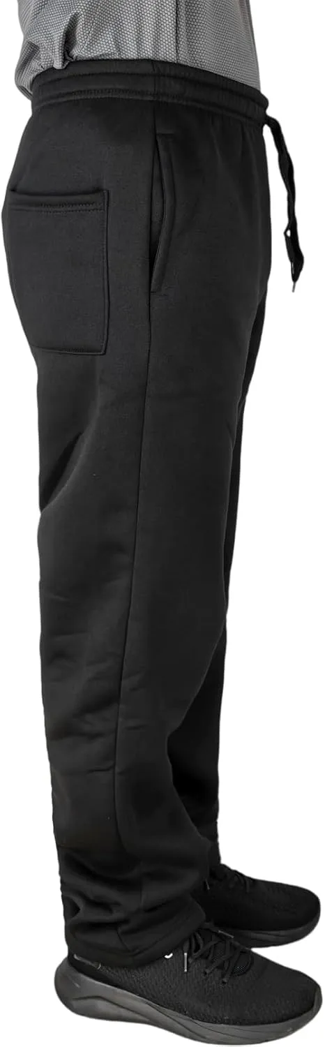 Fleece Lined Mens Sweatpant Basic Baggy Athletic Running Drawstring Open Bottom Workout Active Sweat Pants