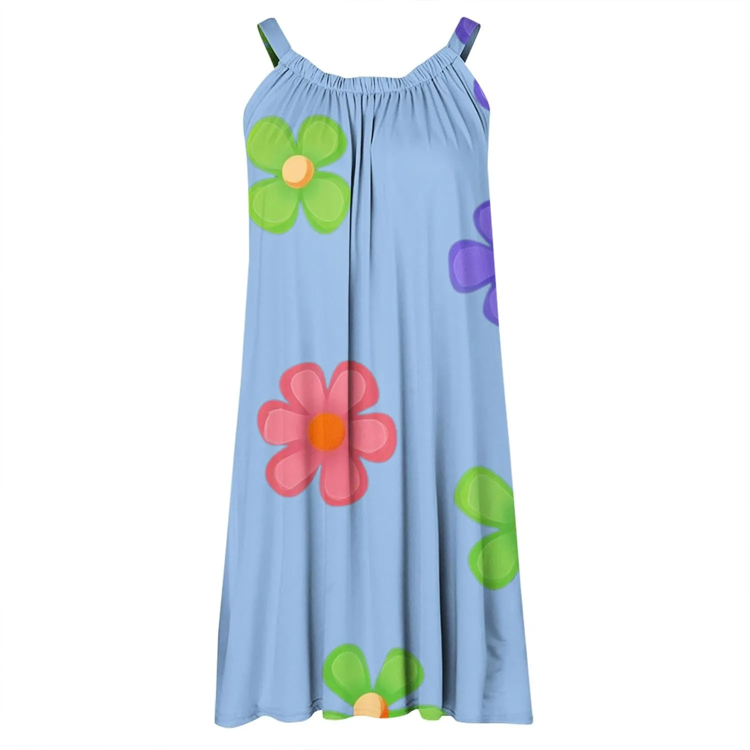 Floral Printed Midi Tank Dress for Women Sleeveless Summer Boho Dresses Loose Fit Beach Cover Ups Sundress