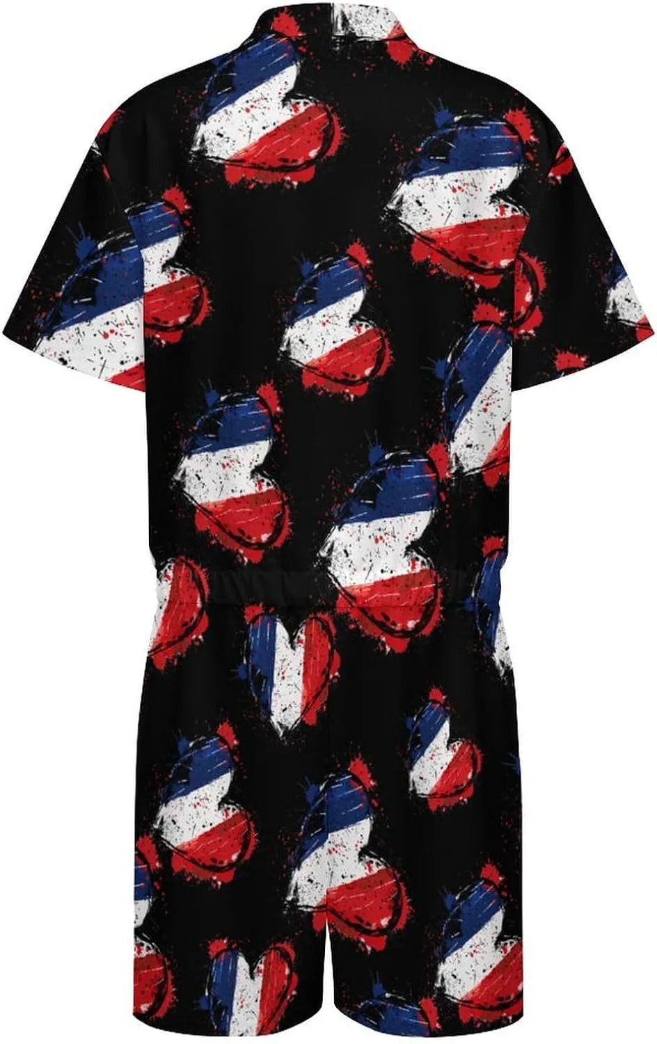 France Heart Vintage Flag Mens Short Sleeve Rompers Printed Slim Fit One Piece Jumpsuit with Pocket