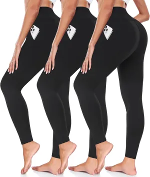 FULLSOFT 3 Pack Leggings for Women High Waisted Soft Black Yoga Pants for Workout Athletic Running Reg & Plus Size