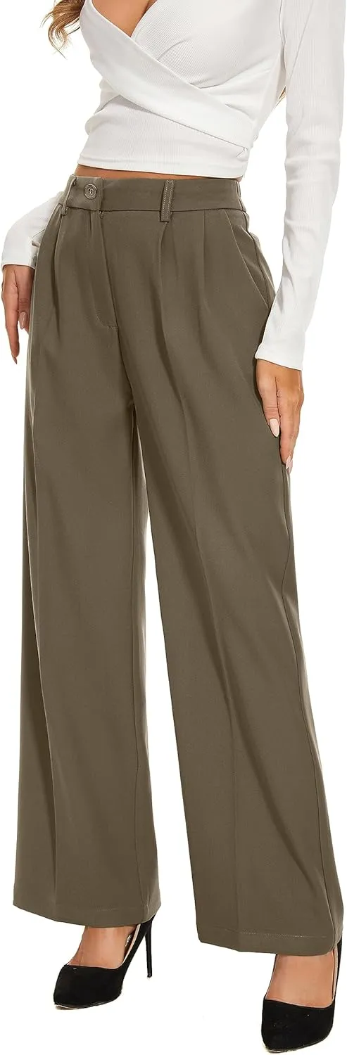 FUNYYZO Fall Women Wide Leg Pants High Elastic Waisted in The Back Business Work Trousers Long Straight Suit Pants_