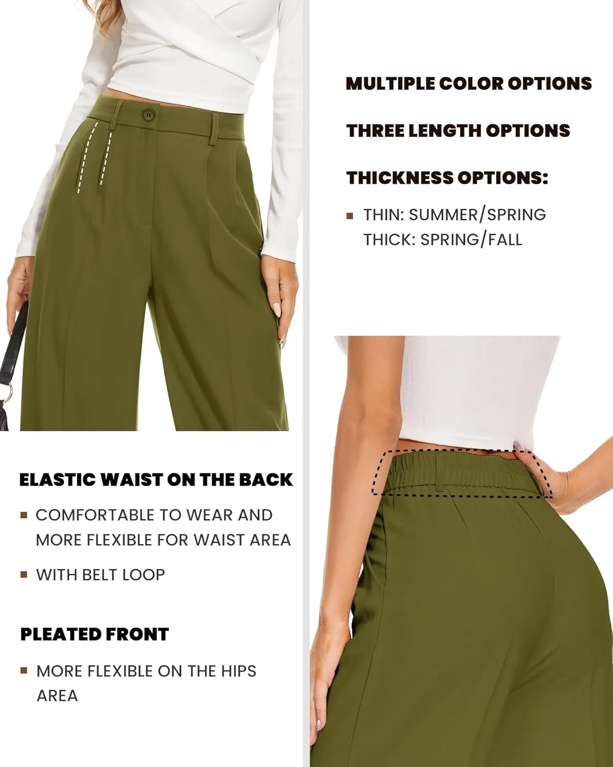 FUNYYZO Wide Leg Pants Women's High Elastic Waisted in The Back Business Work Trousers Long Straight Suit Pants