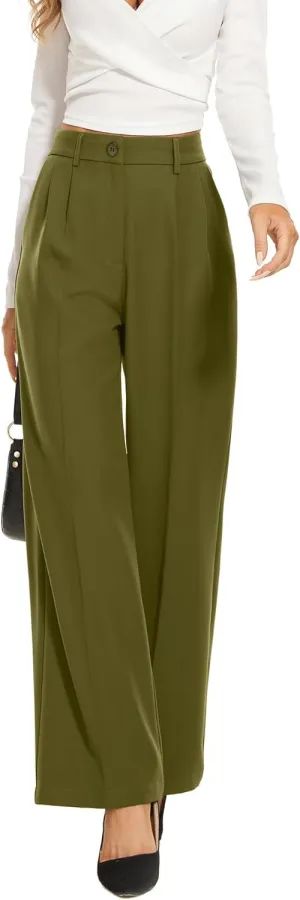 FUNYYZO Wide Leg Pants Women's High Elastic Waisted in The Back Business Work Trousers Long Straight Suit Pants