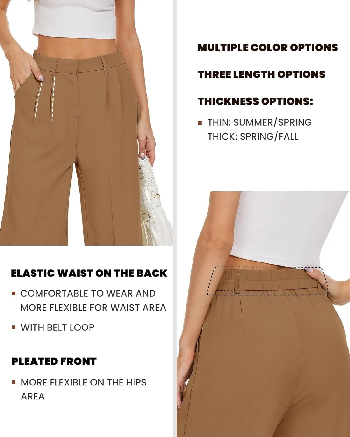 FUNYYZO Wide Leg Pants Women's High Elastic Waisted in The Back Business Work Trousers Long Straight Suit Pants