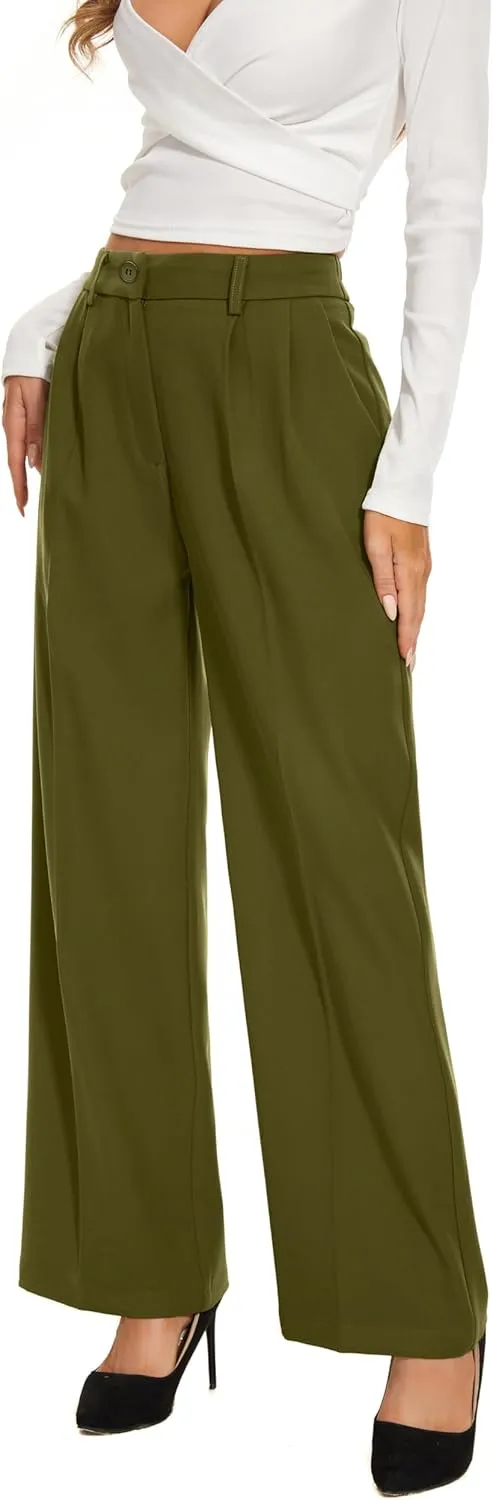FUNYYZO Wide Leg Pants Women's High Elastic Waisted in The Back Business Work Trousers Long Straight Suit Pants