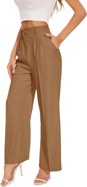 FUNYYZO Wide Leg Pants Women's High Elastic Waisted in The Back Business Work Trousers Long Straight Suit Pants