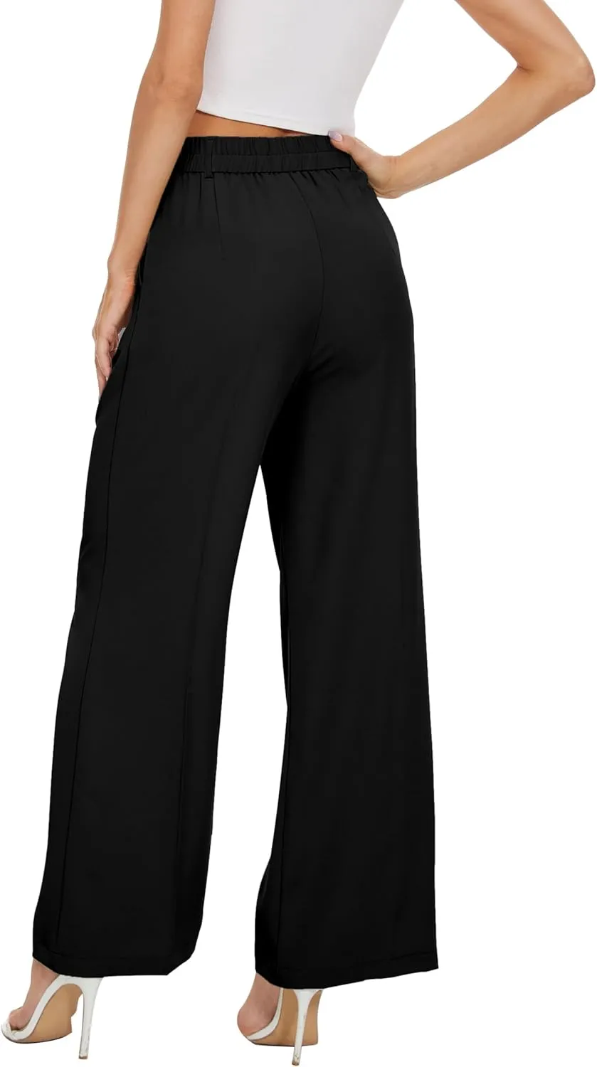 FUNYYZO Wide Leg Pants Women's High Elastic Waisted in The Back Business Work Trousers Long Straight Suit Pants