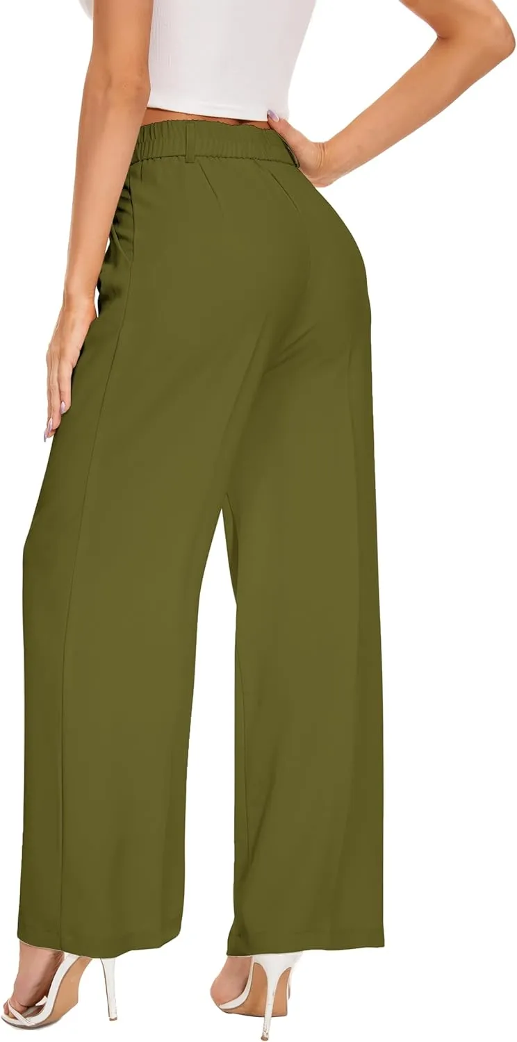 FUNYYZO Wide Leg Pants Women's High Elastic Waisted in The Back Business Work Trousers Long Straight Suit Pants
