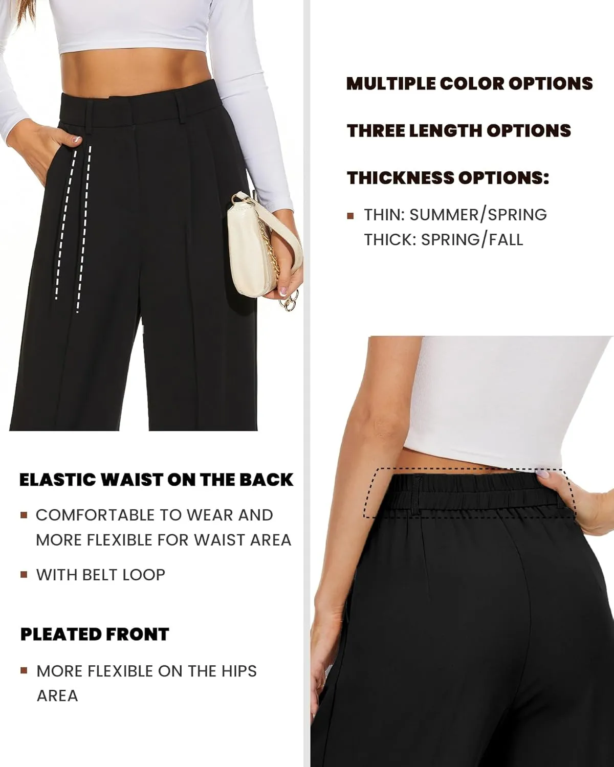FUNYYZO Wide Leg Pants Women's High Elastic Waisted in The Back Business Work Trousers Long Straight Suit Pants