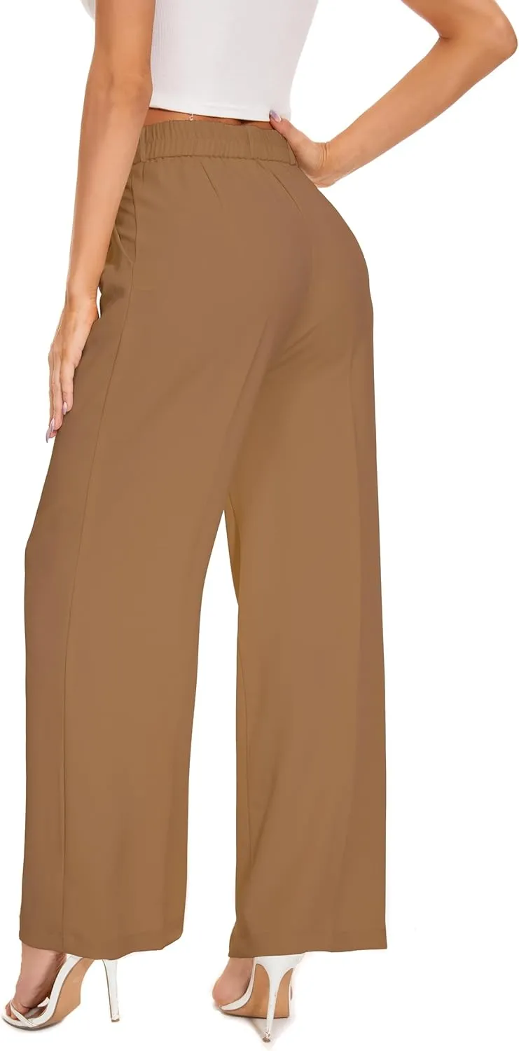 FUNYYZO Wide Leg Pants Women's High Elastic Waisted in The Back Business Work Trousers Long Straight Suit Pants