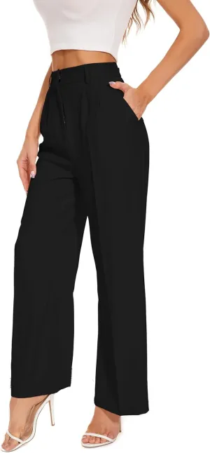 FUNYYZO Wide Leg Pants Women's High Elastic Waisted in The Back Business Work Trousers Long Straight Suit Pants