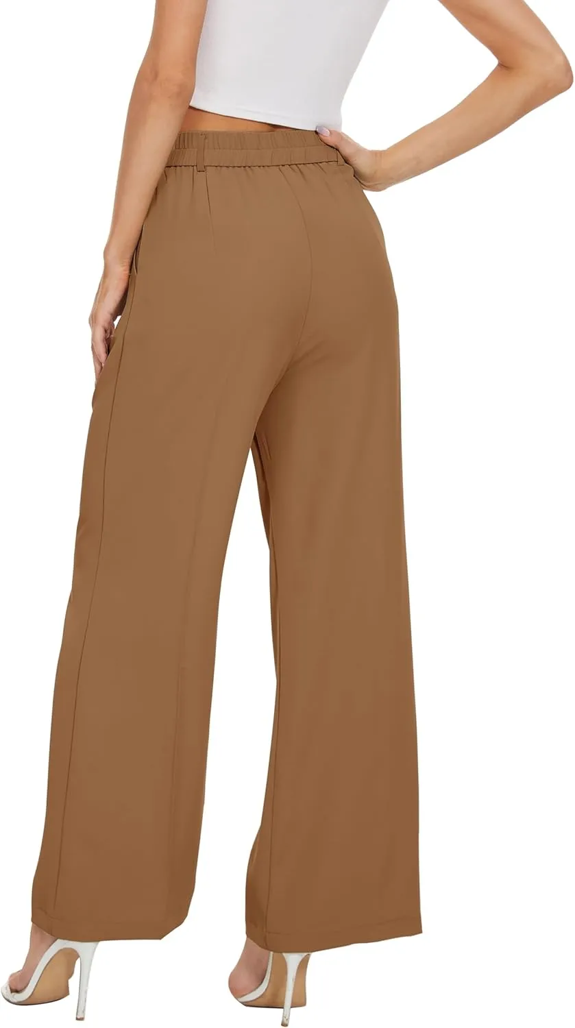 FUNYYZO Wide Leg Pants Women's High Elastic Waisted in The Back Business Work Trousers Long Straight Suit Pants