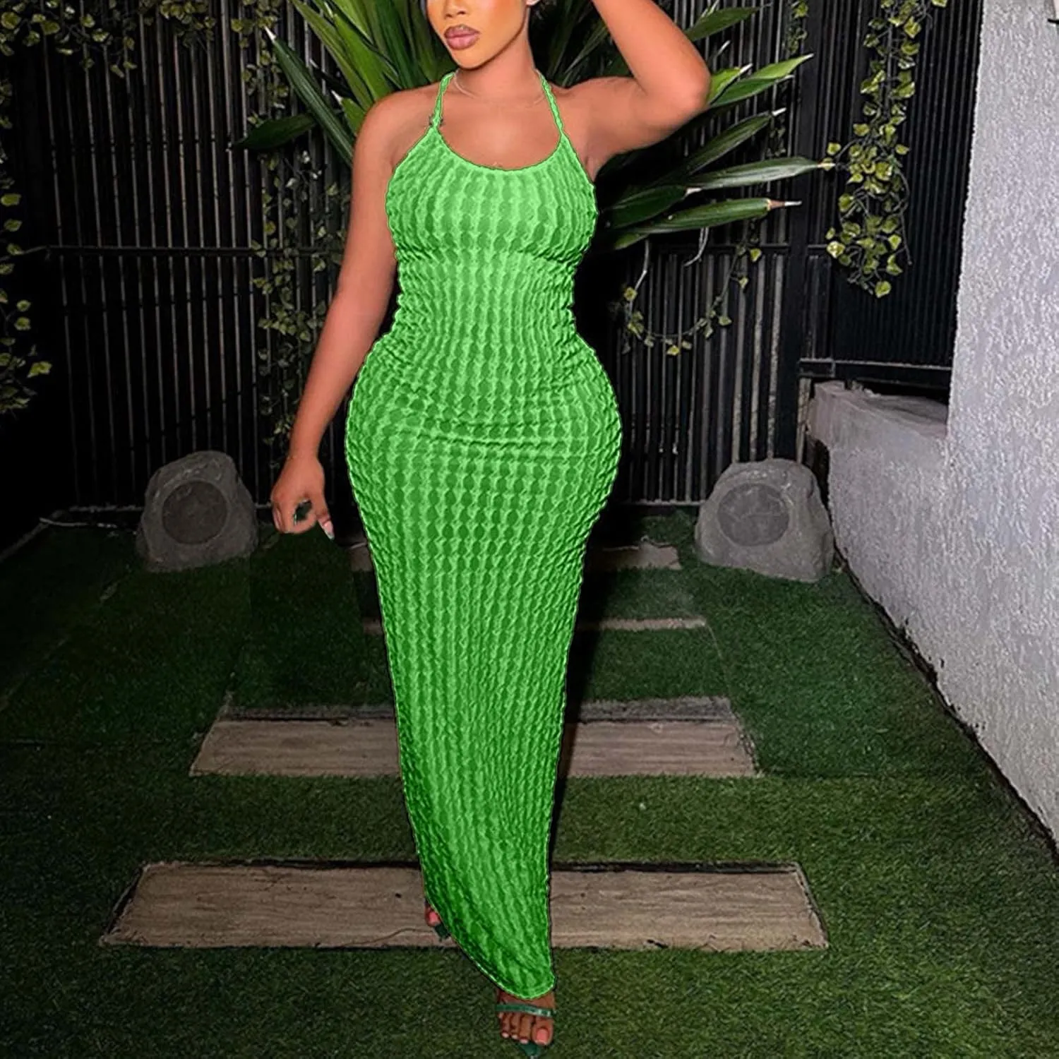 Generic Plus Size Dresses for Curvy Women,2024 Summer Trendy Sleeveless Sling Prom Dress,Sexy Bandage Backless Formal Dress