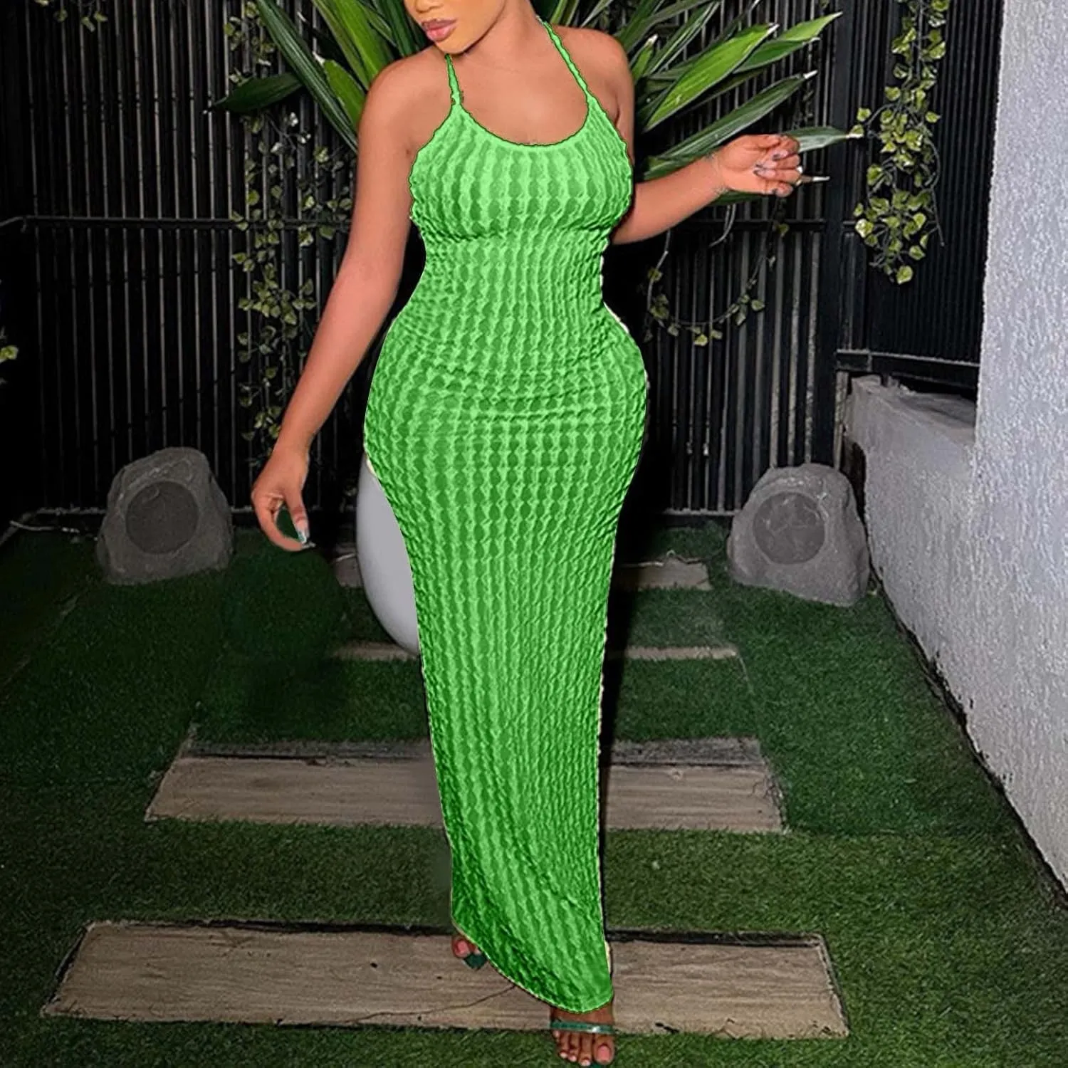 Generic Plus Size Dresses for Curvy Women,2024 Summer Trendy Sleeveless Sling Prom Dress,Sexy Bandage Backless Formal Dress
