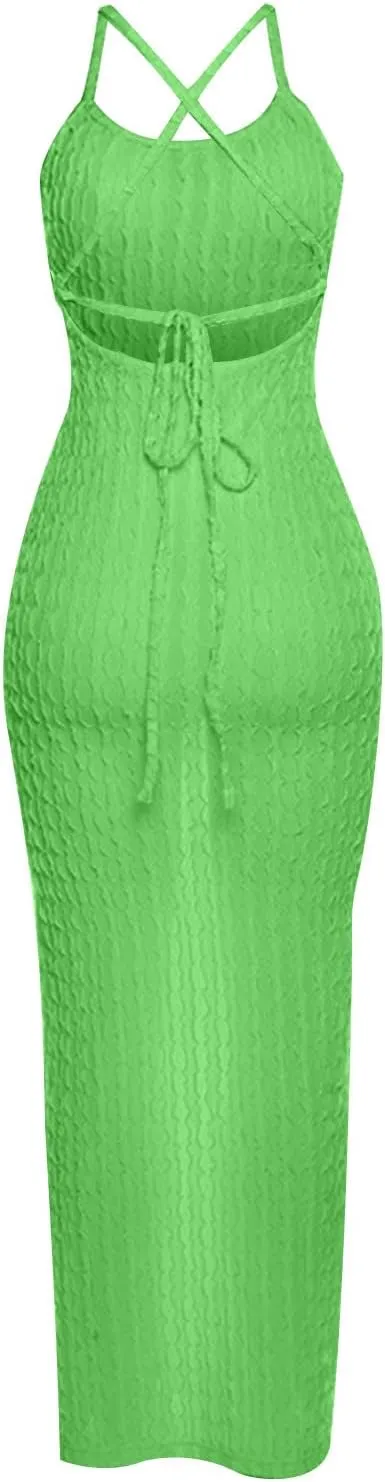 Generic Plus Size Dresses for Curvy Women,2024 Summer Trendy Sleeveless Sling Prom Dress,Sexy Bandage Backless Formal Dress