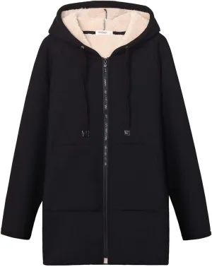 Gihuo Women's Winter Coat Sherpa Lined Zip Hoodie Long Sweatshirt Warm Fleece Lining Heavyweight Hooded Jacket