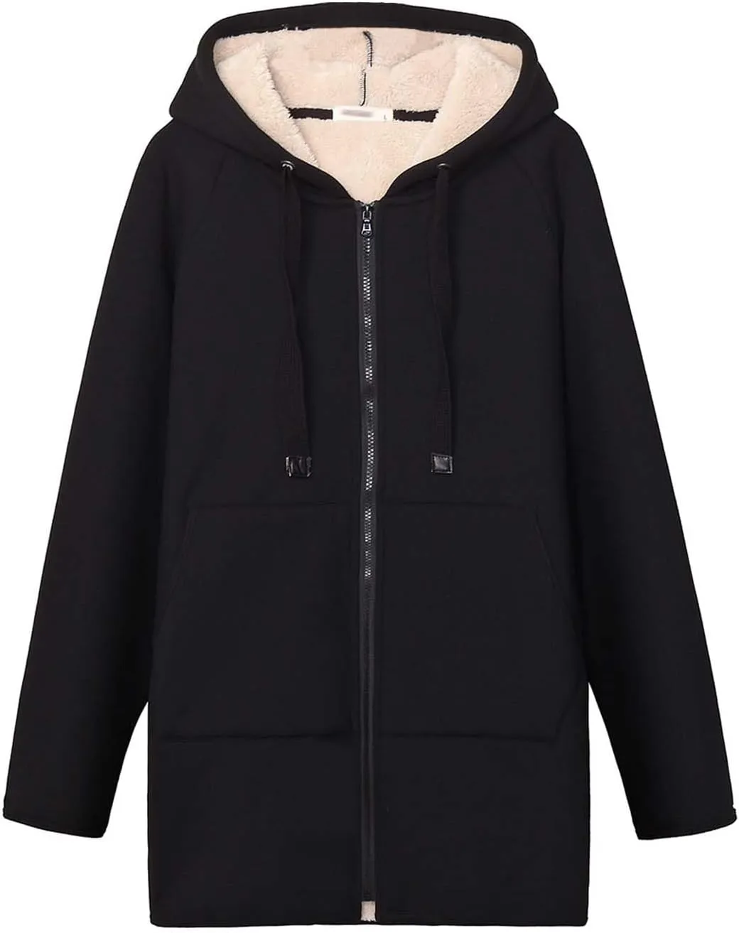 Gihuo Women's Winter Coat Sherpa Lined Zip Hoodie Long Sweatshirt Warm Fleece Lining Heavyweight Hooded Jacket