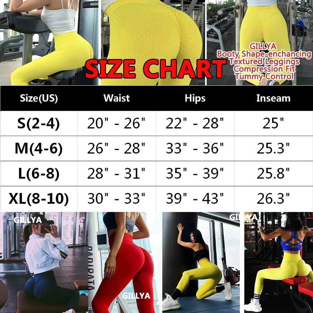 GILLYA Butt Lift Yoga Pants Seamless Ruched Butt Leggings Butt Lift Textured Anti-Cellulite Booty Lifting TIK Tok Leggings