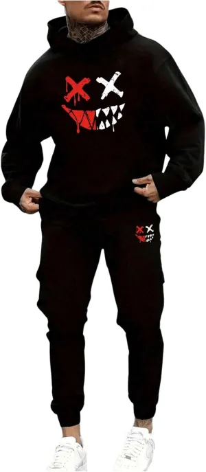 GORGLITTER Men's Two Piece Graphic Sweatsuit Long Sleeve Pullover Hoodie Drawstring Waist Jogger Pants Set