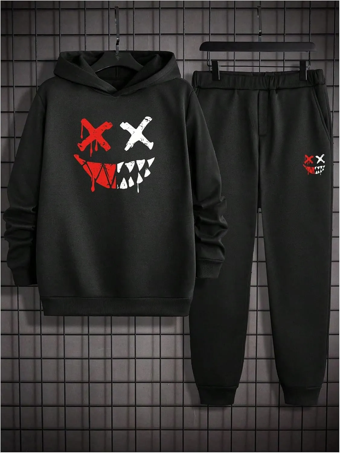 GORGLITTER Men's Two Piece Graphic Sweatsuit Long Sleeve Pullover Hoodie Drawstring Waist Jogger Pants Set