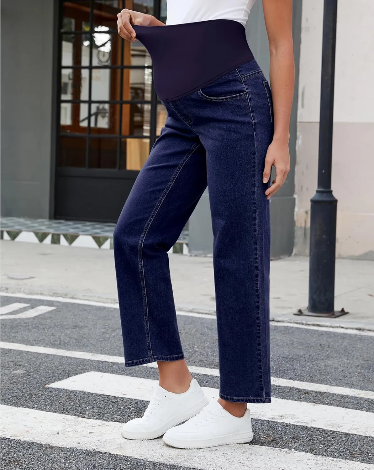 GRAPENT Maternity Jeans for Women Over Belly Comfy Pull On Straight Leg Casual Stretchy Denim Mom Jeans Pregnancy Pants