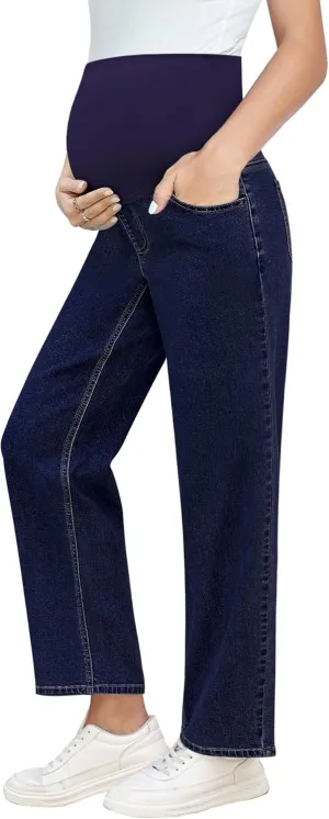 GRAPENT Maternity Jeans for Women Over Belly Comfy Pull On Straight Leg Casual Stretchy Denim Mom Jeans Pregnancy Pants
