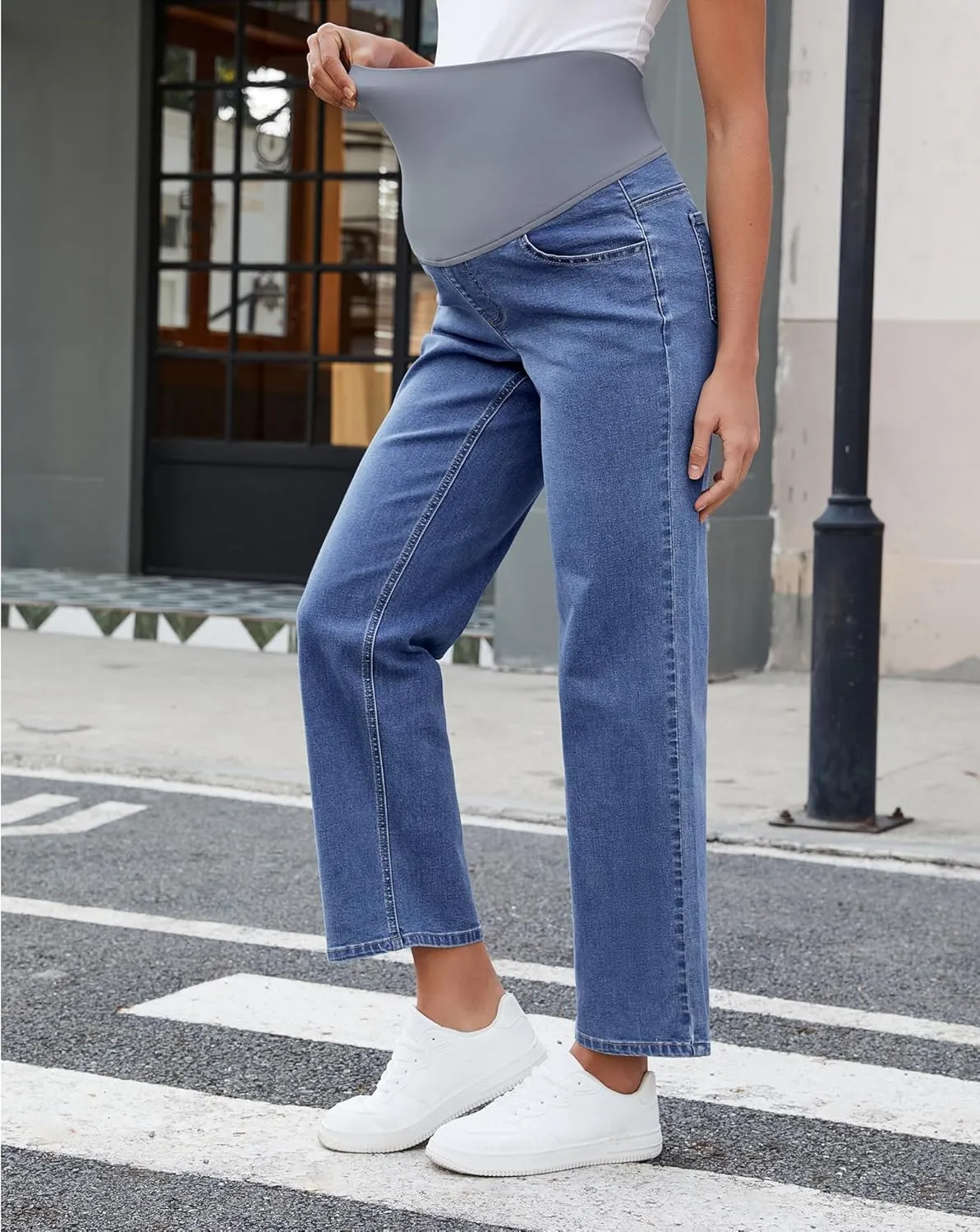 GRAPENT Maternity Jeans for Women Over Belly Comfy Pull On Straight Leg Casual Stretchy Denim Mom Jeans Pregnancy Pants
