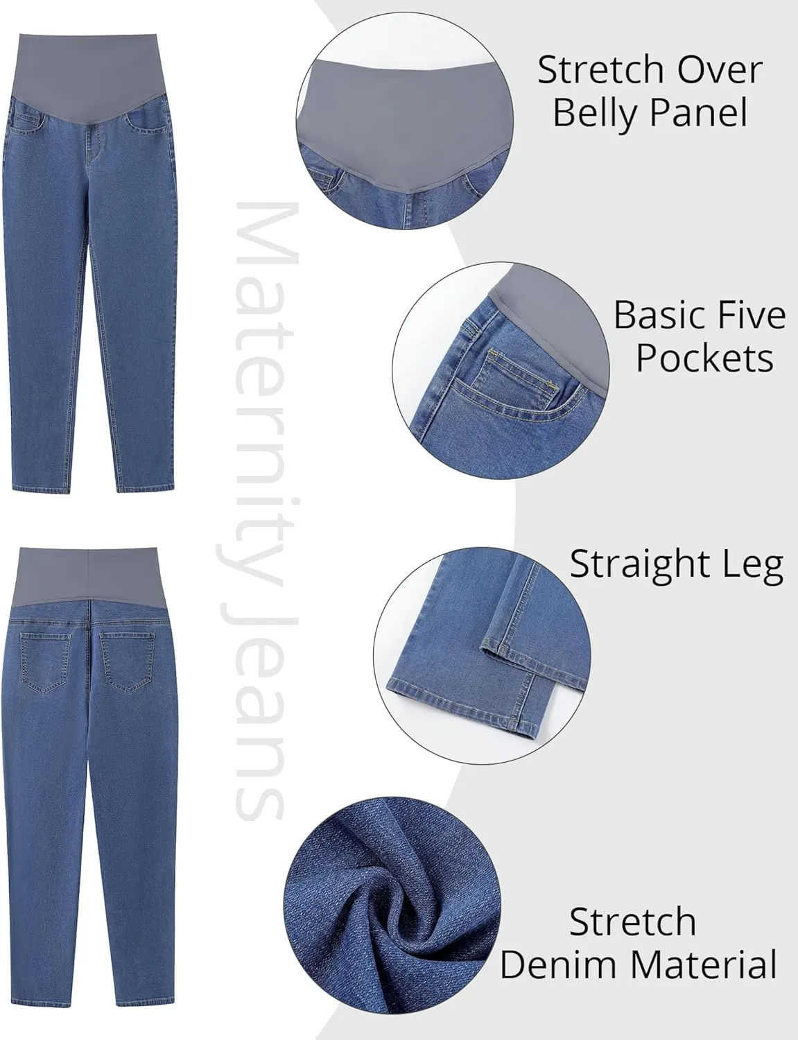 GRAPENT Maternity Jeans for Women Over Belly Comfy Pull On Straight Leg Casual Stretchy Denim Mom Jeans Pregnancy Pants