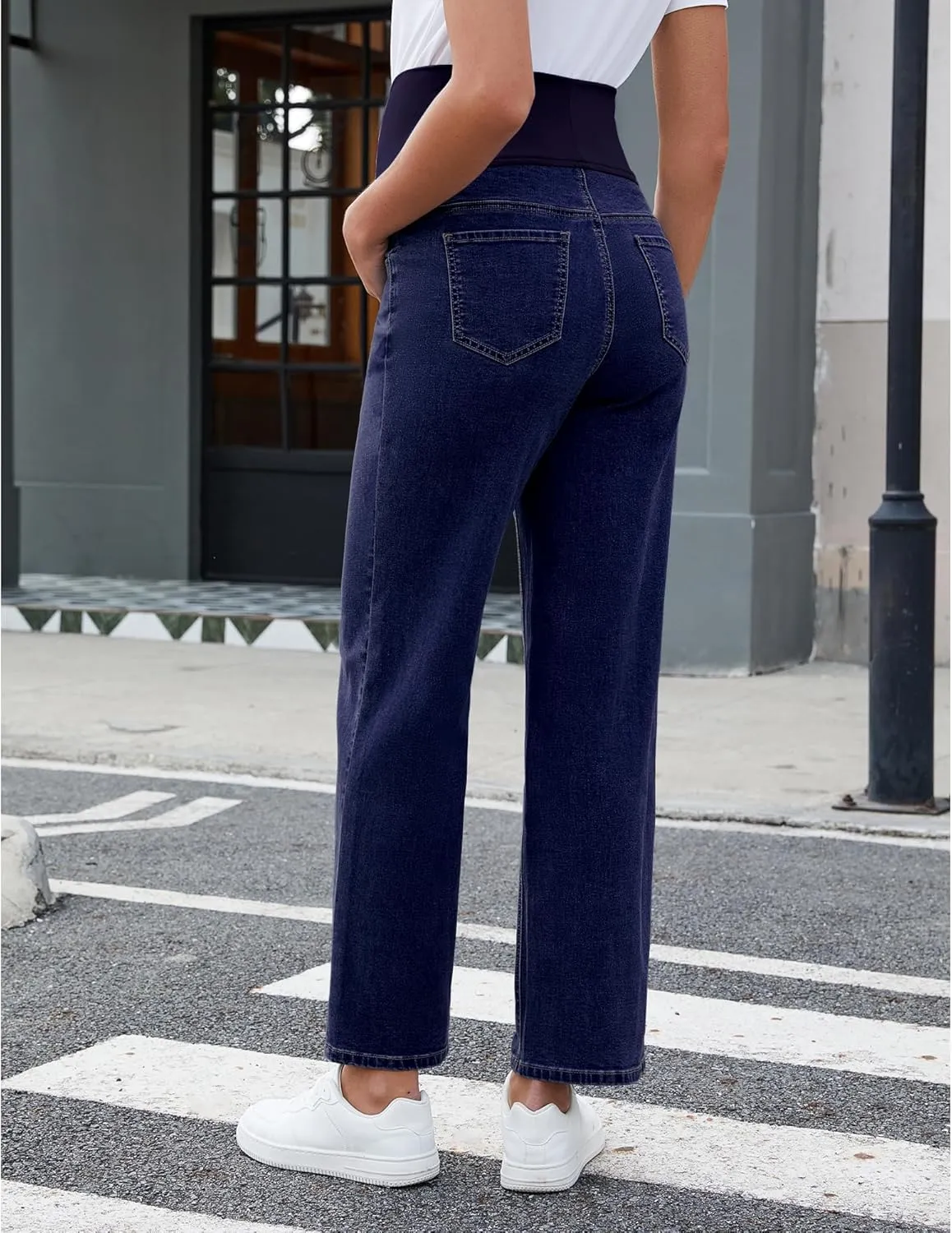 GRAPENT Maternity Jeans for Women Over Belly Comfy Pull On Straight Leg Casual Stretchy Denim Mom Jeans Pregnancy Pants