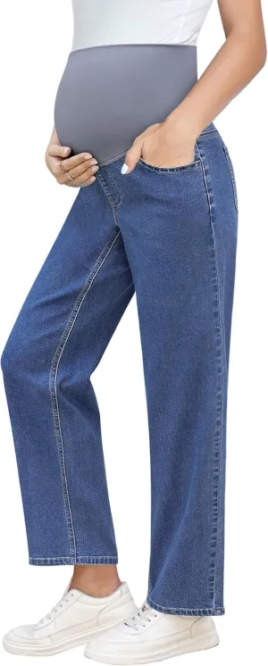 GRAPENT Maternity Jeans for Women Over Belly Comfy Pull On Straight Leg Casual Stretchy Denim Mom Jeans Pregnancy Pants