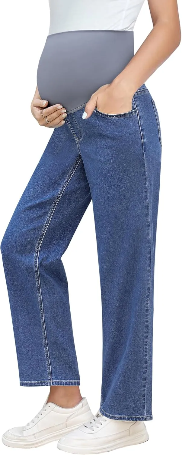 GRAPENT Maternity Jeans for Women Over Belly Comfy Pull On Straight Leg Casual Stretchy Denim Mom Jeans Pregnancy Pants