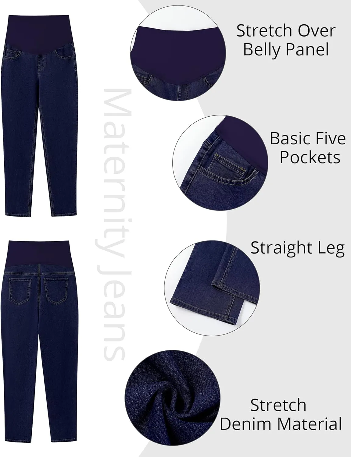 GRAPENT Maternity Jeans for Women Over Belly Comfy Pull On Straight Leg Casual Stretchy Denim Mom Jeans Pregnancy Pants