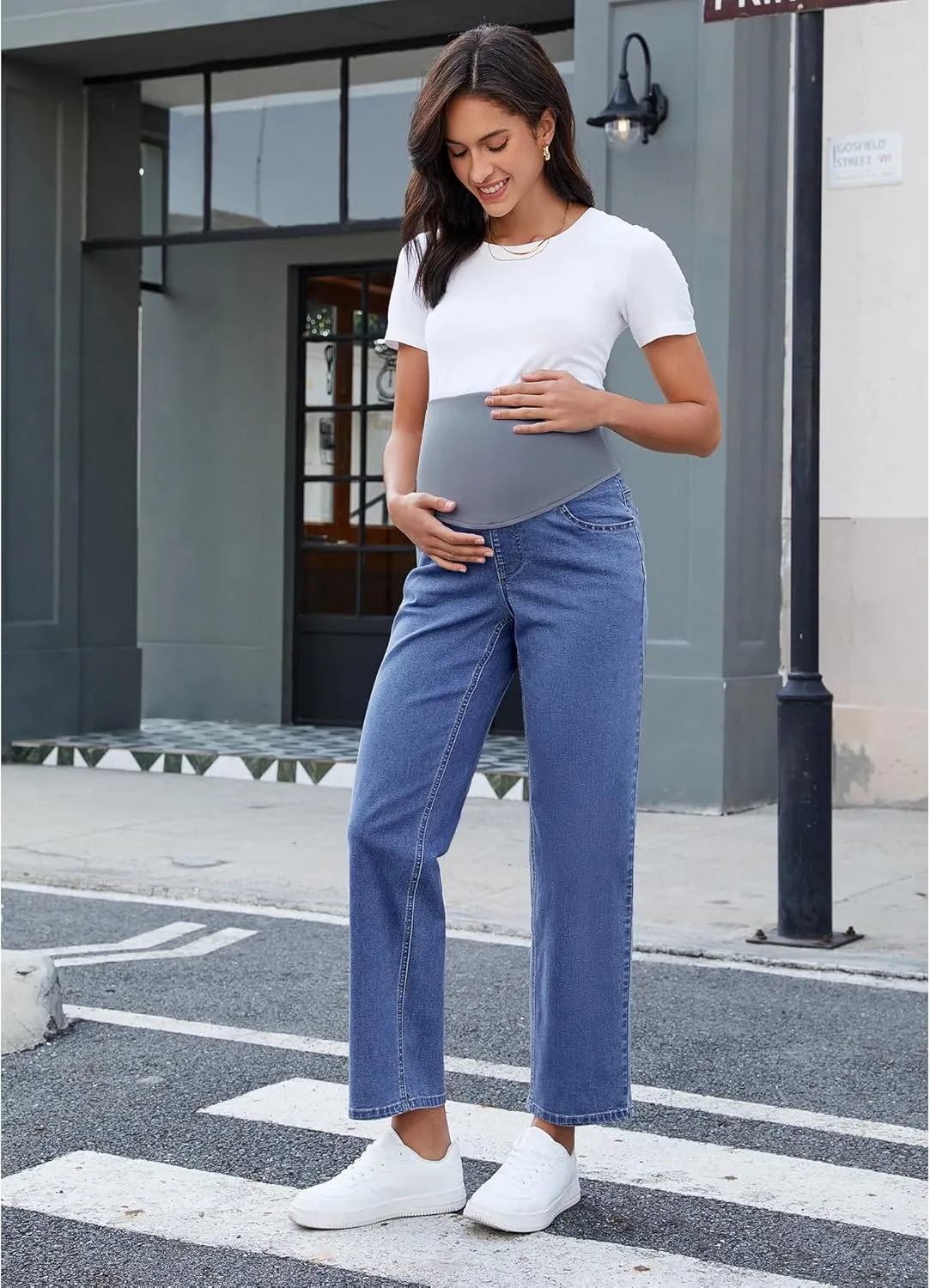 GRAPENT Maternity Jeans for Women Over Belly Comfy Pull On Straight Leg Casual Stretchy Denim Mom Jeans Pregnancy Pants
