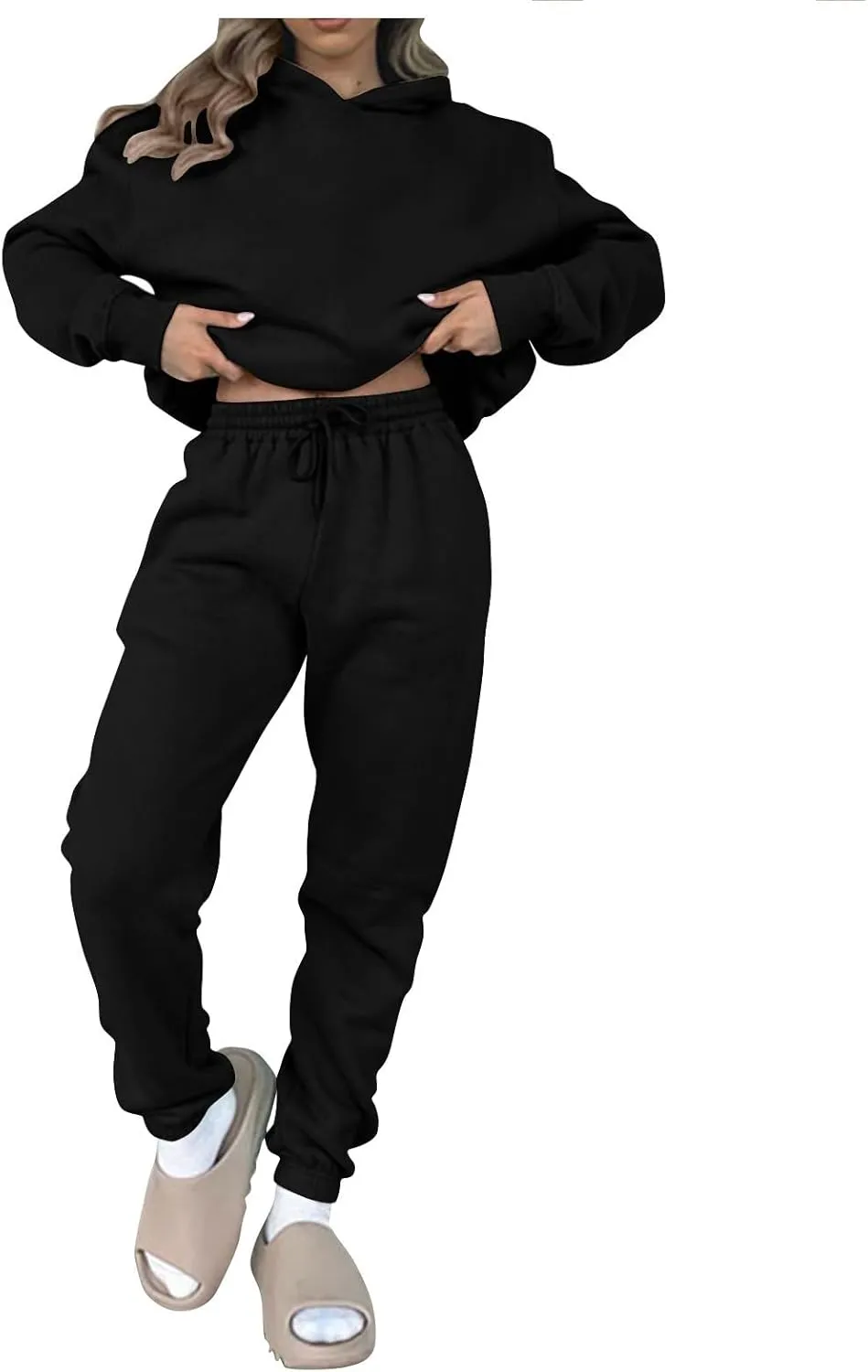 Gumipy Two Piece Sets for Women Plus Size Fleece Lounge Sets Oversized Sweatshirt Hoodie Baggy Sweatpants Spring Sweatsuits
