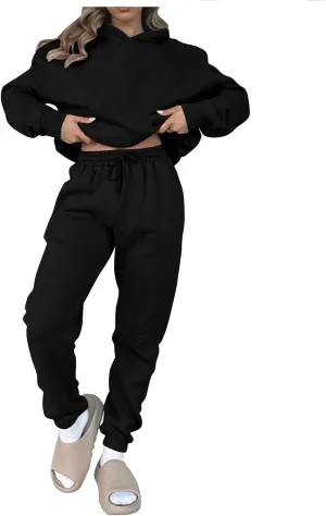 Gumipy Two Piece Sets for Women Plus Size Fleece Lounge Sets Oversized Sweatshirt Hoodie Baggy Sweatpants Spring Sweatsuits