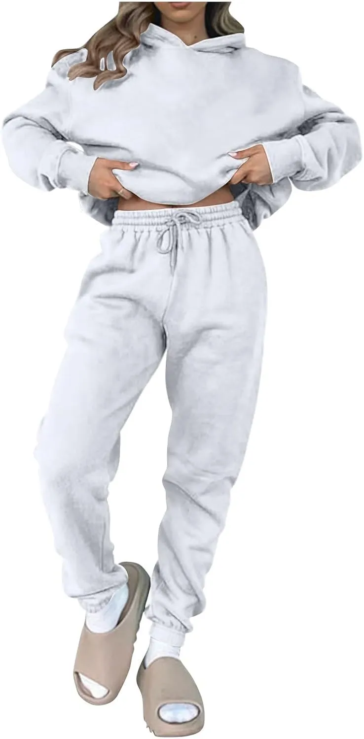 Gumipy Two Piece Sets for Women Plus Size Fleece Lounge Sets Oversized Sweatshirt Hoodie Baggy Sweatpants Spring Sweatsuits