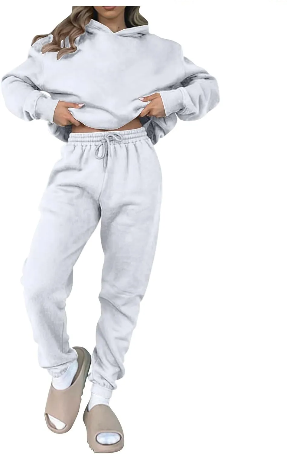 Gumipy Two Piece Sets for Women Plus Size Fleece Lounge Sets Oversized Sweatshirt Hoodie Baggy Sweatpants Spring Sweatsuits
