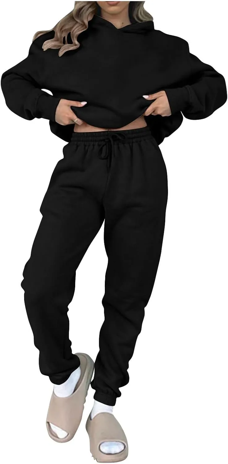 Gumipy Two Piece Sets for Women Plus Size Fleece Lounge Sets Oversized Sweatshirt Hoodie Baggy Sweatpants Spring Sweatsuits