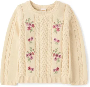 Gymboree Girls' and Toddler Long Sleeve Embroidered Crew Neck Pullover Sweater