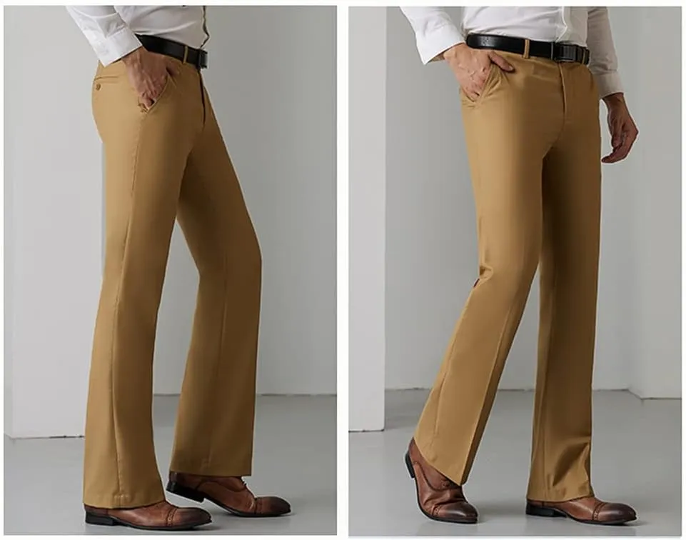 HAORUN Men Bell Bottom Flared Pants Slim Fit Retro 60s 70s Formal Dress Bootcut Trousers