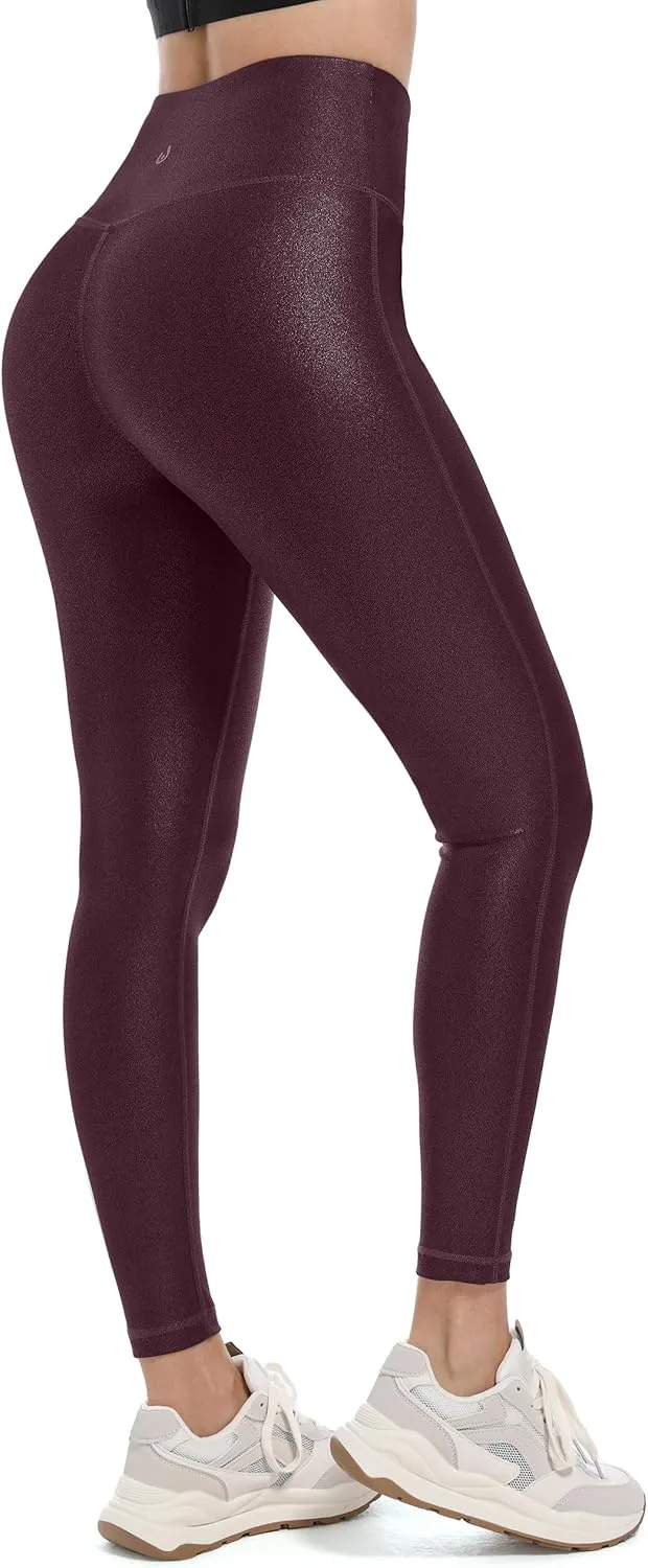 HARTPOR Faux Leather Leggings for Women 25''/ 28''- High Waisted Tummy Control Leather Pants Stretch Ankle Pleather Leggings