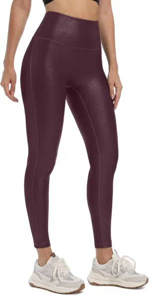 HARTPOR Faux Leather Leggings for Women 25''/ 28''- High Waisted Tummy Control Leather Pants Stretch Ankle Pleather Leggings