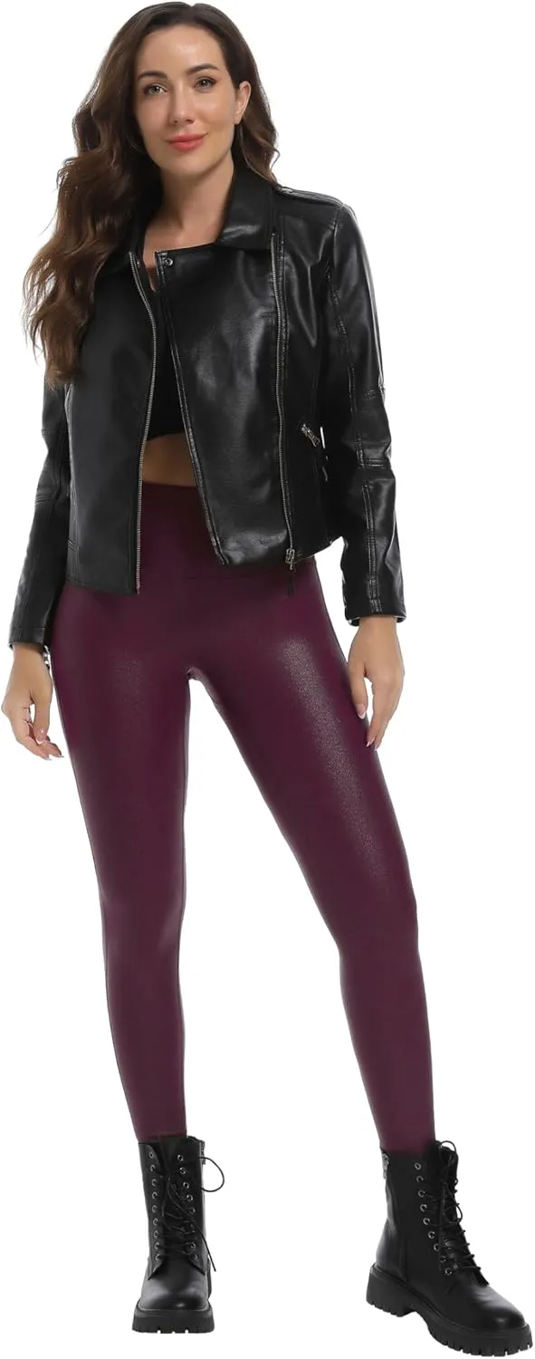 HARTPOR Faux Leather Leggings for Women 25''/ 28''- High Waisted Tummy Control Leather Pants Stretch Ankle Pleather Leggings